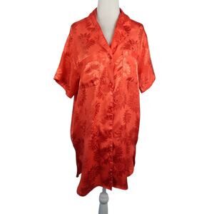 Vintage 90s Victoria's Secret Red Floral Satin Pajama Shirt Dress S